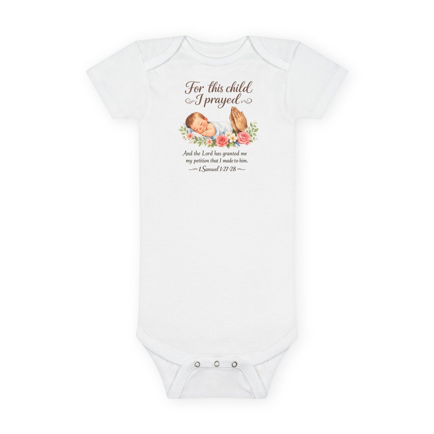 Baby Bodysuit – “For This Child I Prayed” Floral Scripture Organic Onesie