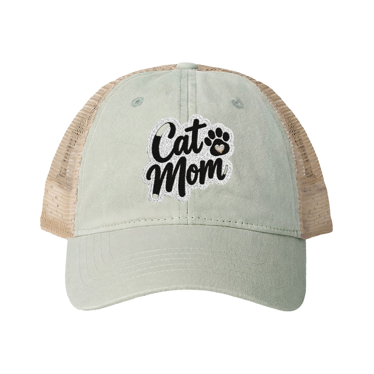 Cat Mom embroidered Women's Washed Mesh-Back Cap