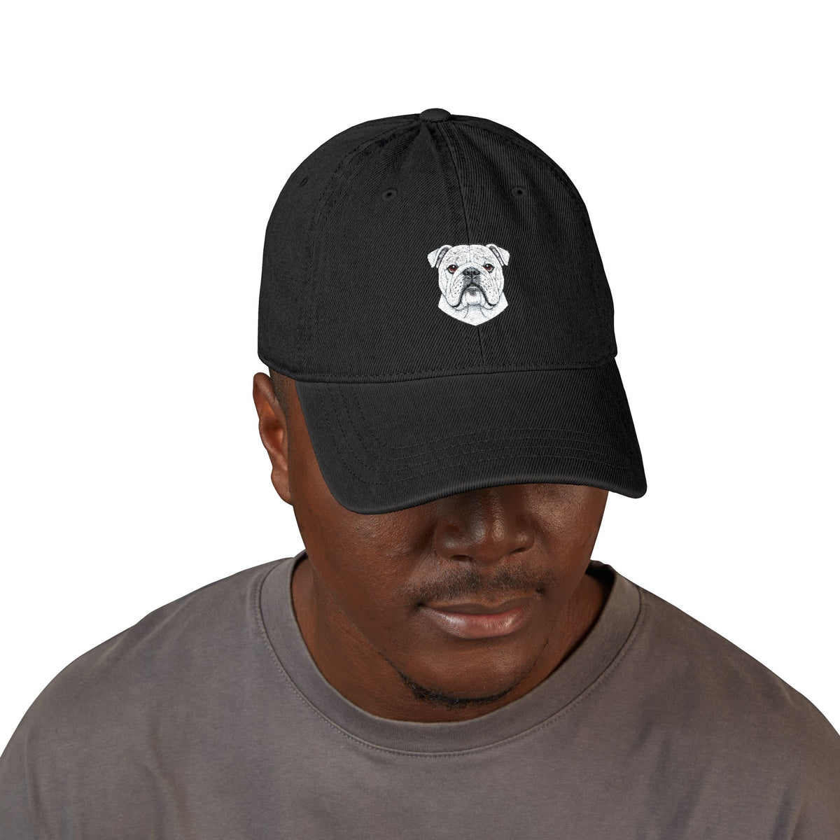 English Bulldog Embroidered Denim Hat | Dad Cap, Adjustable Strap