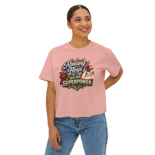 Raising Boys Is My Superpower Tee | Mom Superhero Graphic Shirt