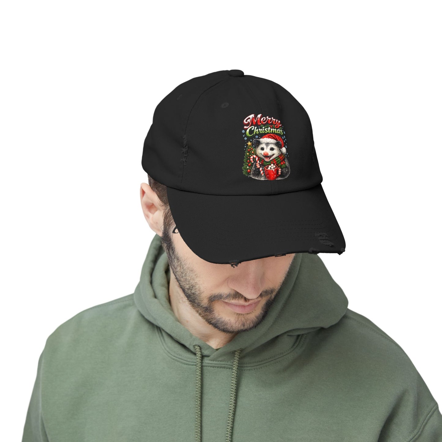Merry Christmas Opossum Hat — Distressed Holiday Cap