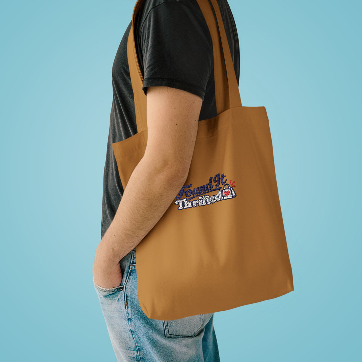 Tote Bag — “Found It, Thrifted” Graphic Cotton Tote for Everyday Errands & Gifts