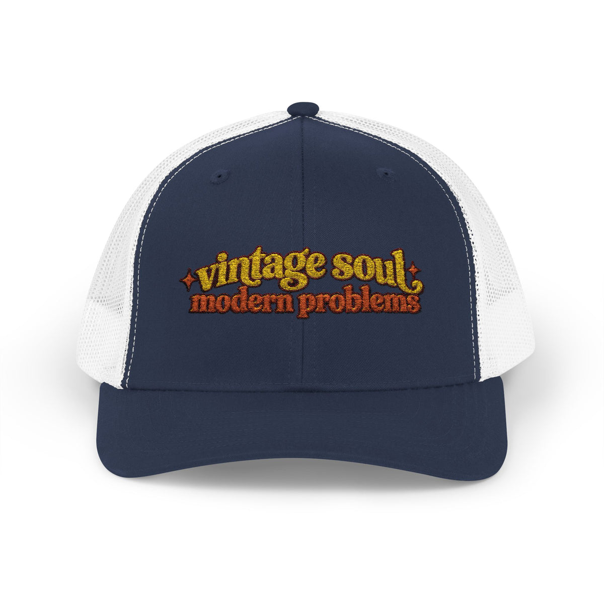 Vintage Soul modern problems Trucker Cap | Retro Script Embroidery