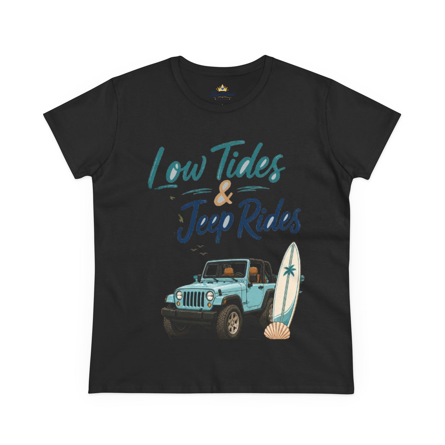 Low Tides & Jeep Rides Women's Tee — Beachy Surf Jeep Graphic T-Shirt