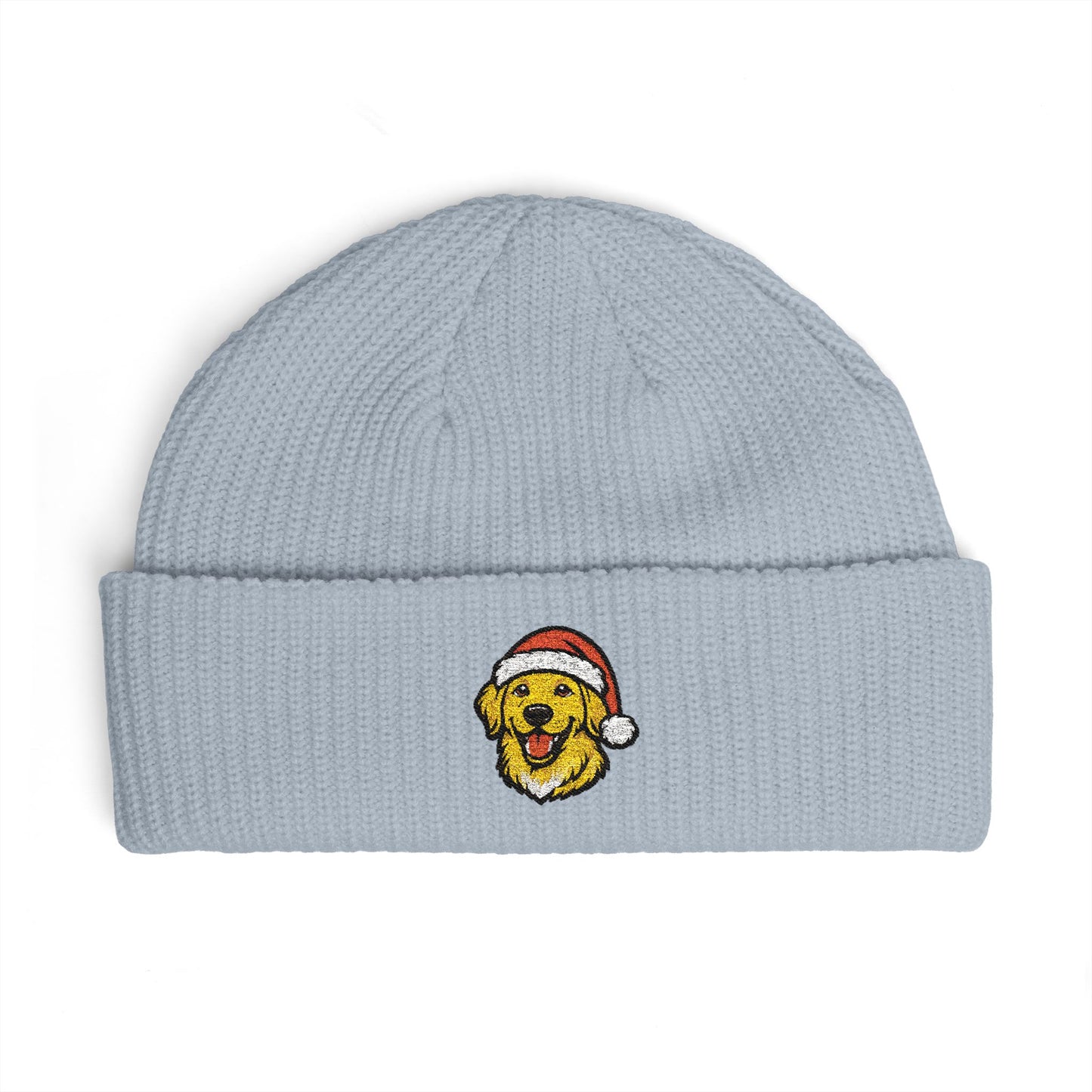 Cuffed Beanie — Embroidered Yellow Labrador Dog in Santa Hat Winter cap
