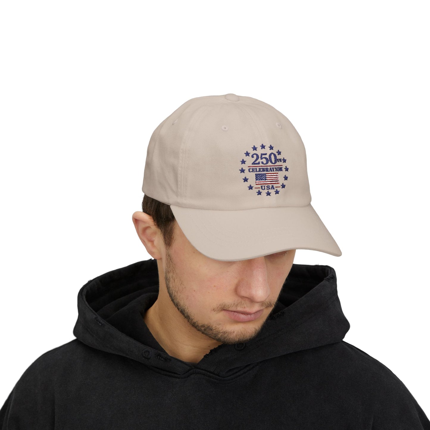 250th Celebration USA Embroidery Classic Dad Cap | Patriotic 13 Stars Emblem July 4th