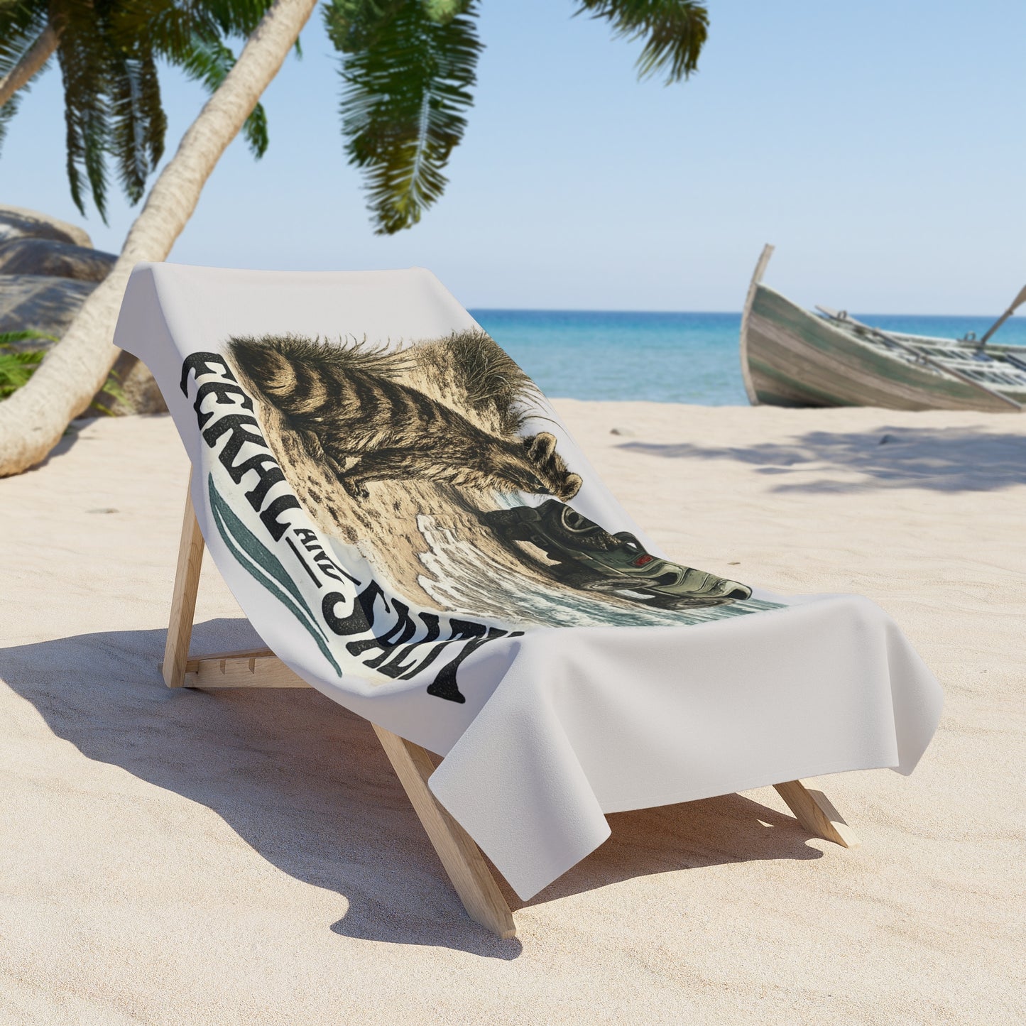 Feral and Salty Beach Towel — Raccoon &  Ocean Coastal Towel design