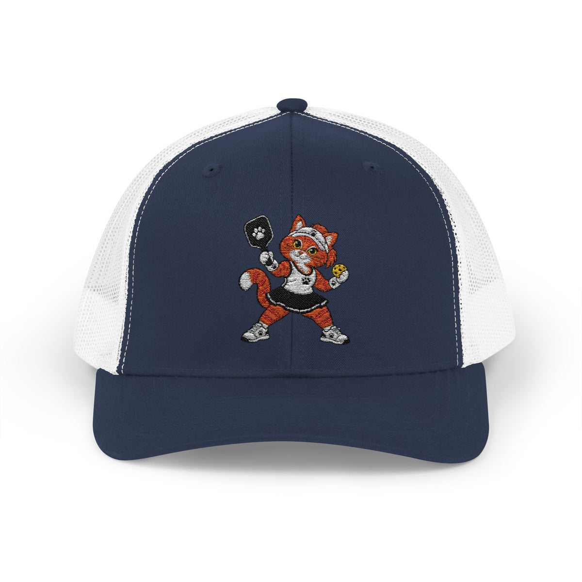 Pickleball Tabby Cat Embroidered Snapback Cap | Trucker Hat