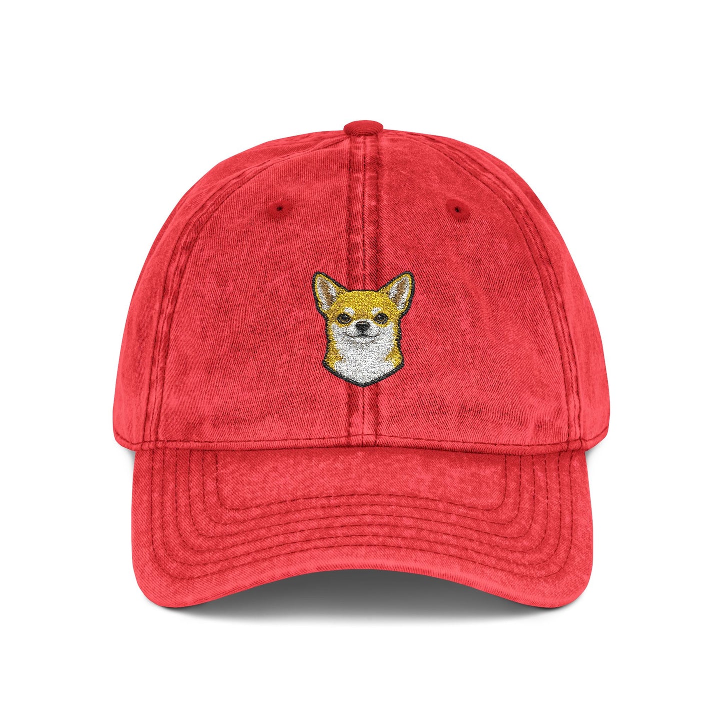 Embroidered Chihuahua Dog Face Cap | Vintage Washed Baseball Hat