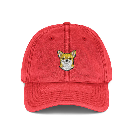Embroidered Chihuahua Dog Face Cap | Vintage Washed Baseball Hat