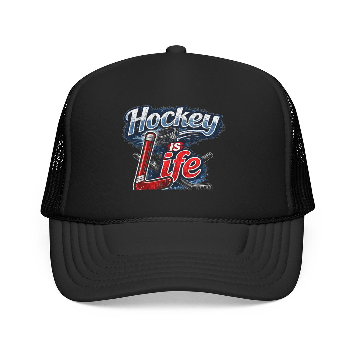 Hockey is Life Foam Trucker Hat | Hockey Text Patch Cap