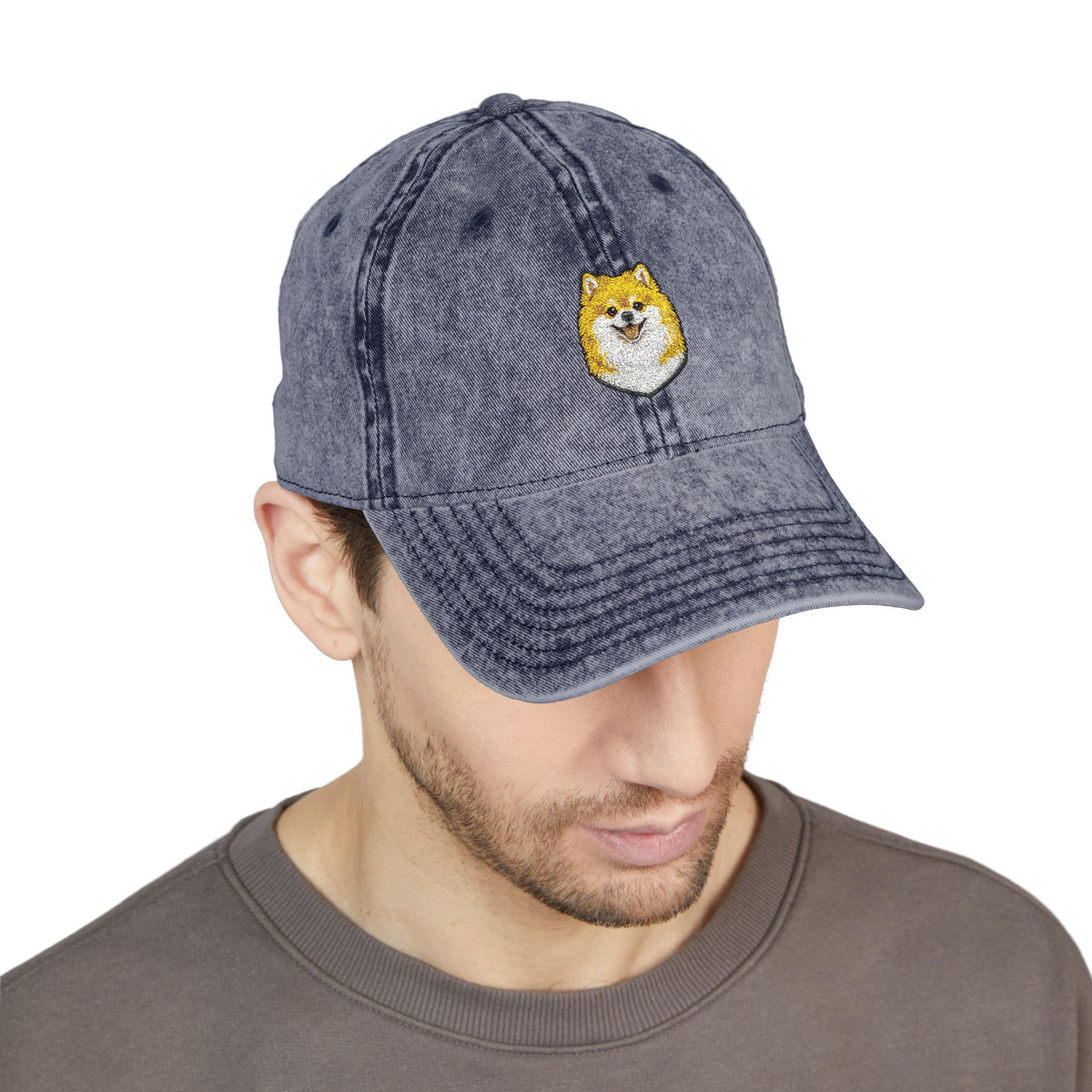 Pomeranian Embroidered Cap | Vintage Distressed Baseball Hat