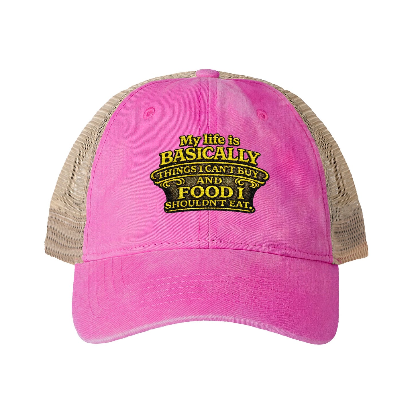 Women's humorous Washed Mesh-Back Pony Tail Cap My Life is Basically