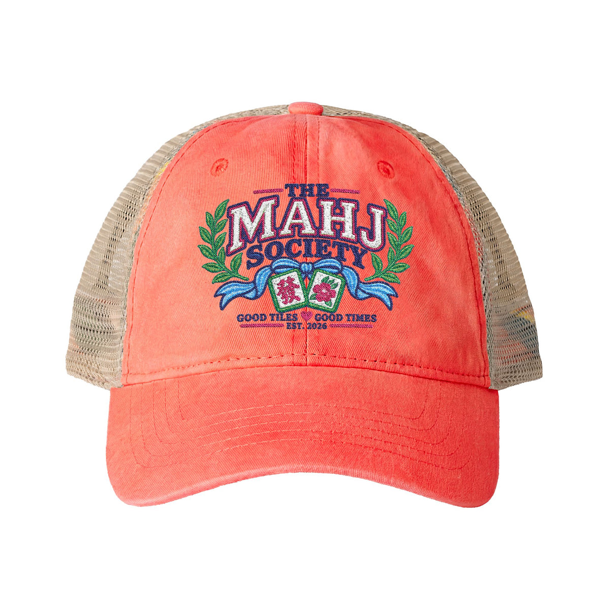 The MAHJ Society Embroidered Mah Jong Women's Washed Mesh-Back Cap