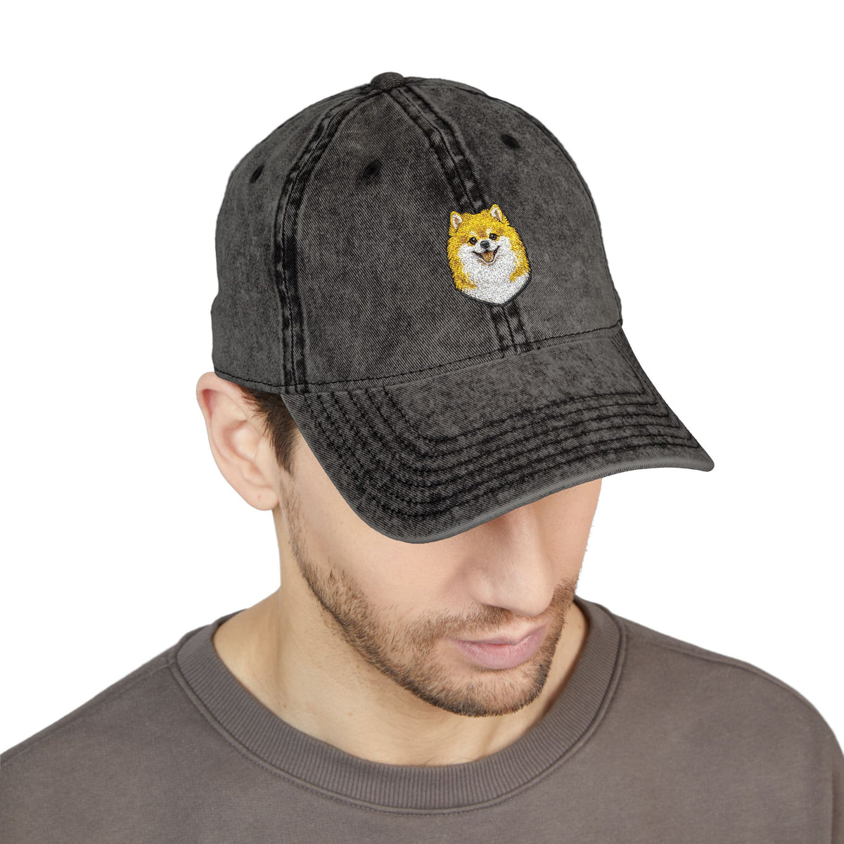 Pomeranian Embroidered Cap | Vintage Distressed Baseball Hat