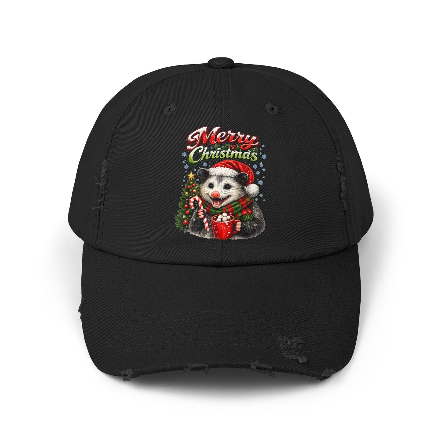 Merry Christmas Opossum Hat — Distressed Holiday Cap