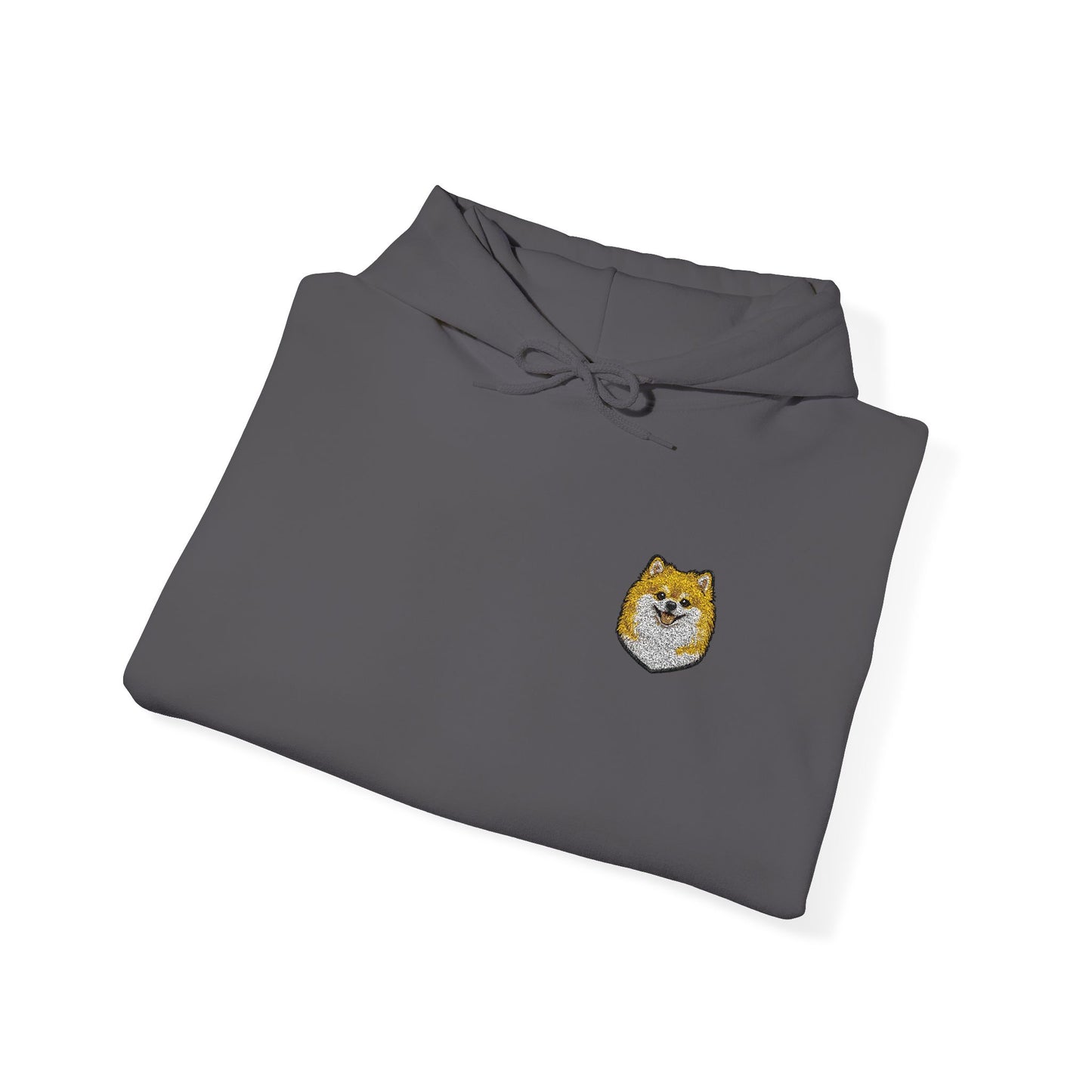 Pomeranian embroidered design on hooded sweatshirt