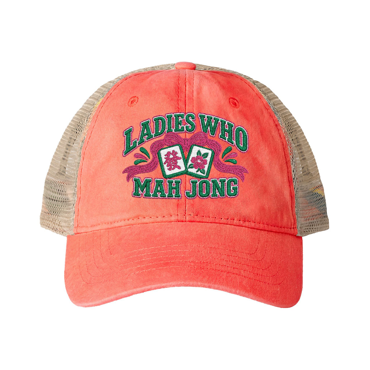 Ladies Who Mah Jong Embroidered Women's Washed Mesh-Back Cap- customizable