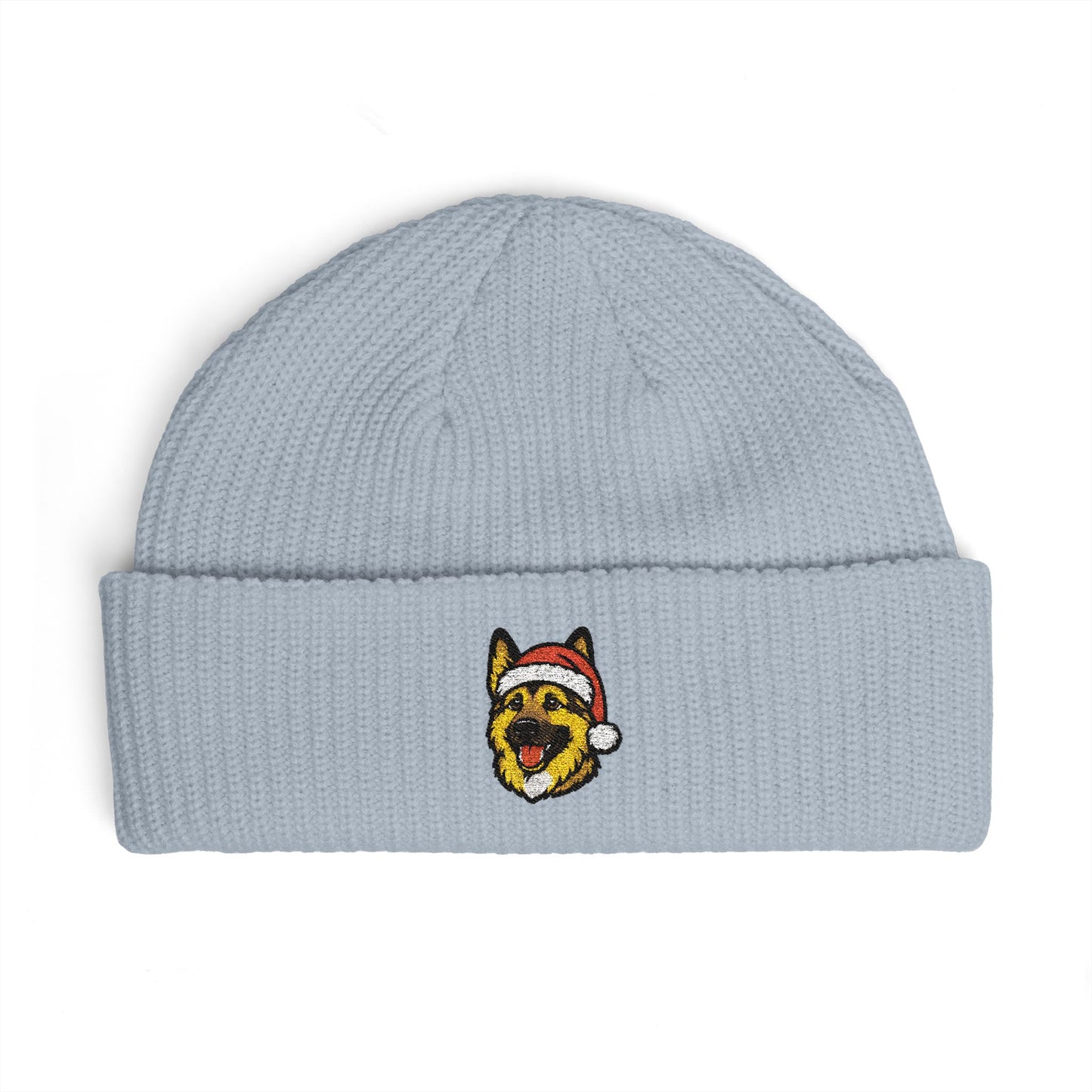 Cuffed Beanie — Embroidered German Shepherd Dog in Santa Hat Winter cap