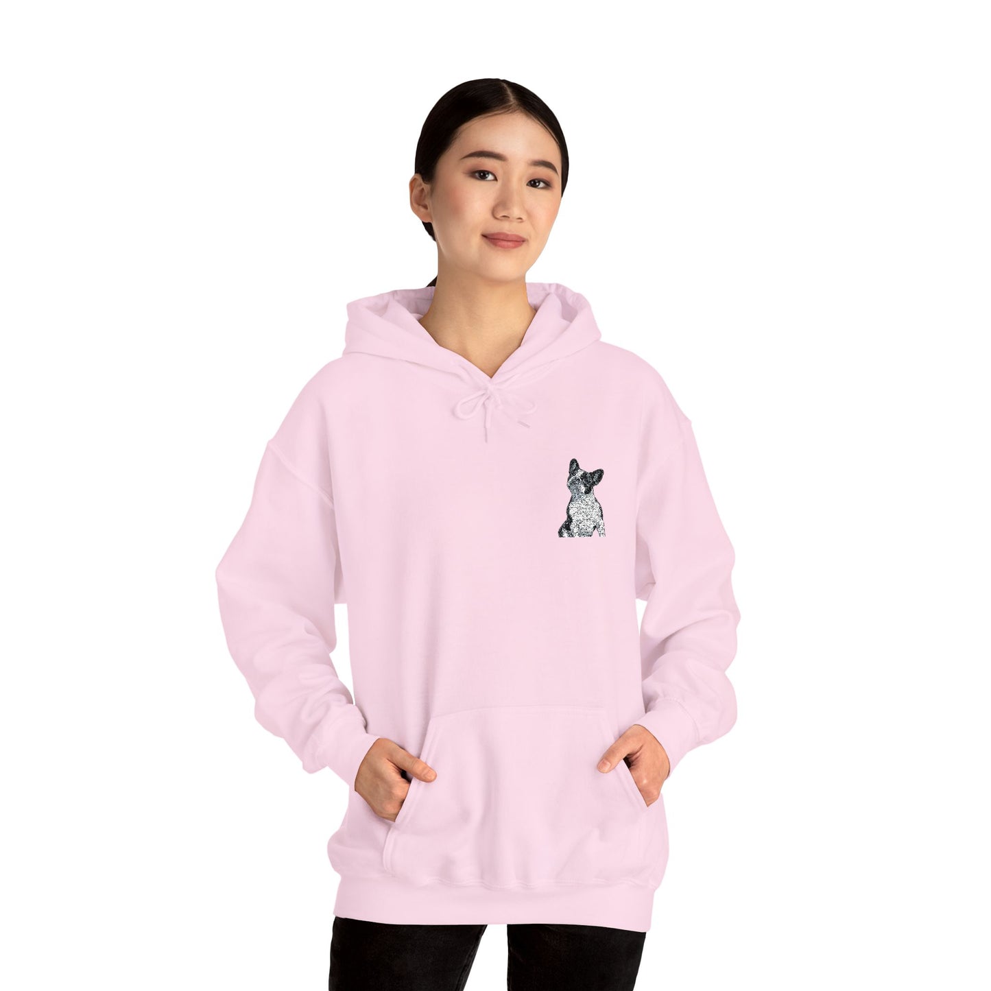 French Bulldog embroidered design on hooded sweatshirt