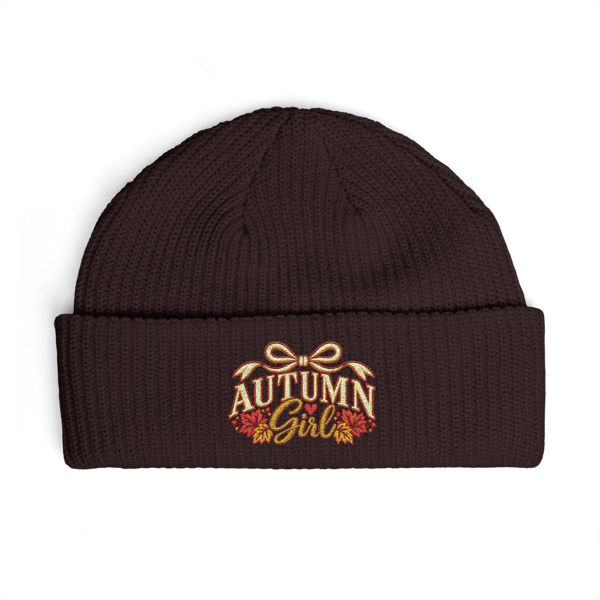 Autumn Girl Embroidered Cuff Beanie