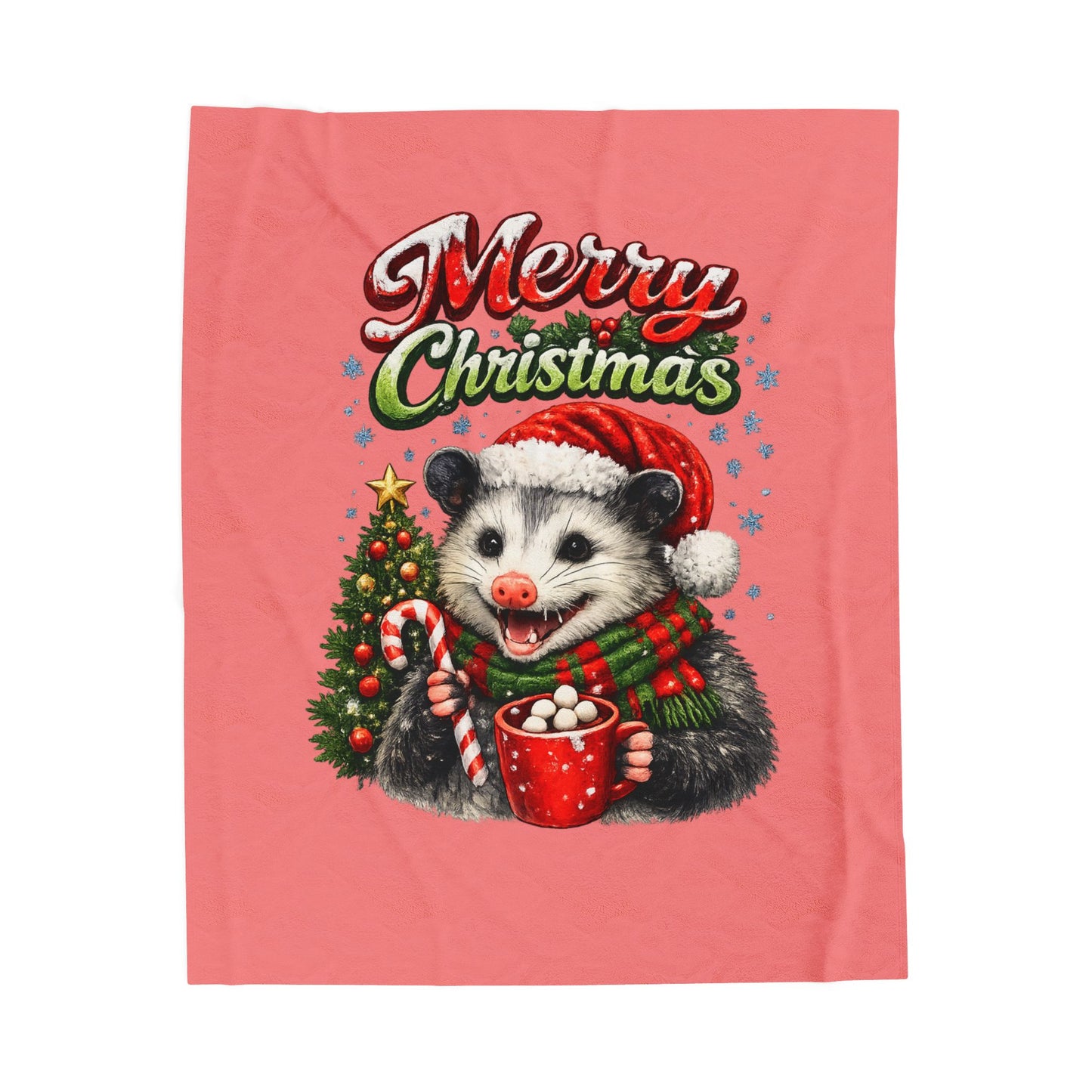 Merry Christmas Opossum Velveteen Plush Blanket