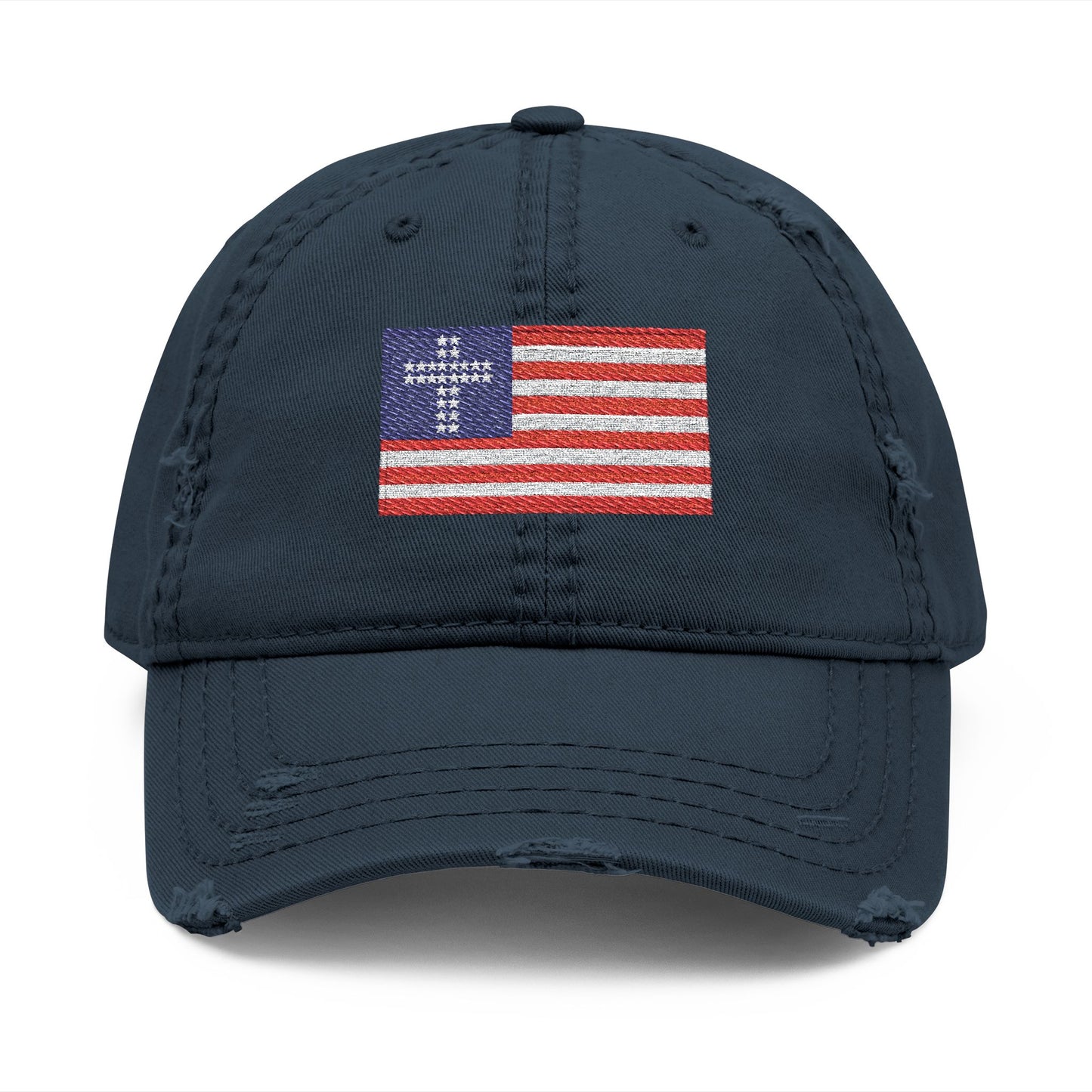 Distressed Embroidered Flag Hat — Vintage American Flag Baseball Cap