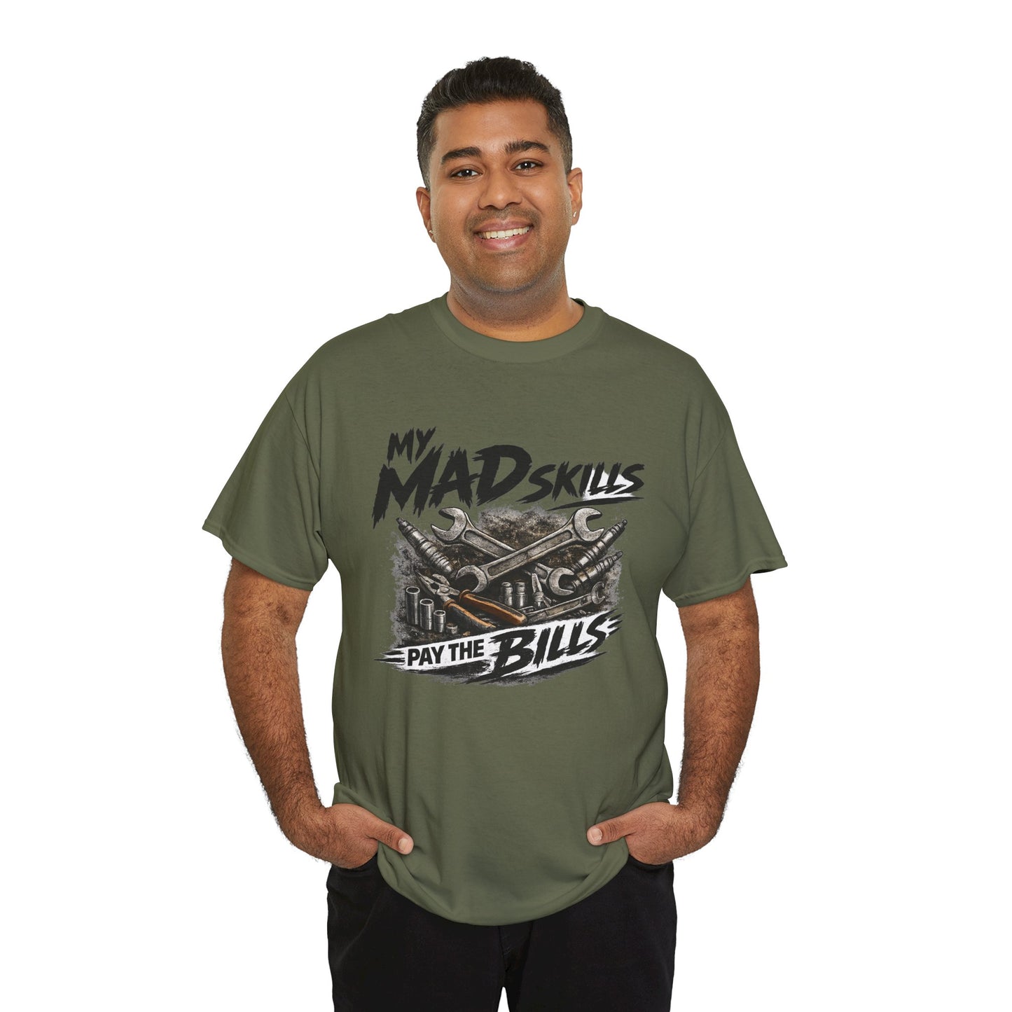 My Mad Skills Pay The Bills T-Shirt | Vintage Mechanic Toolbox Graphic Tee Gift for Dad