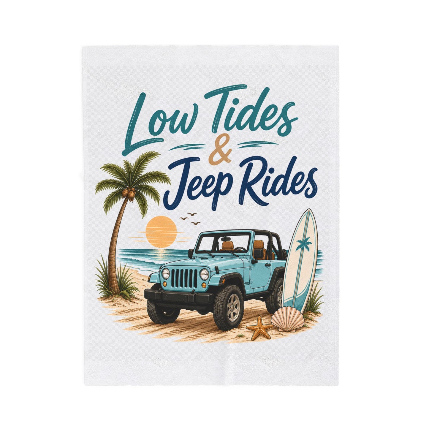 Low Tides & Beach Rides Velveteen Plush Blanket | Beach off-road Surf Design