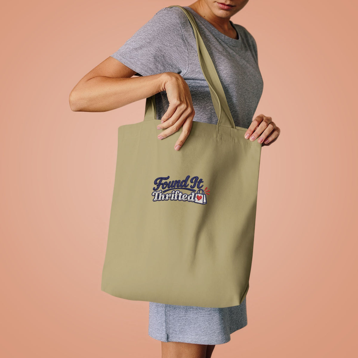Tote Bag — “Found It, Thrifted” Graphic Cotton Tote for Everyday Errands & Gifts