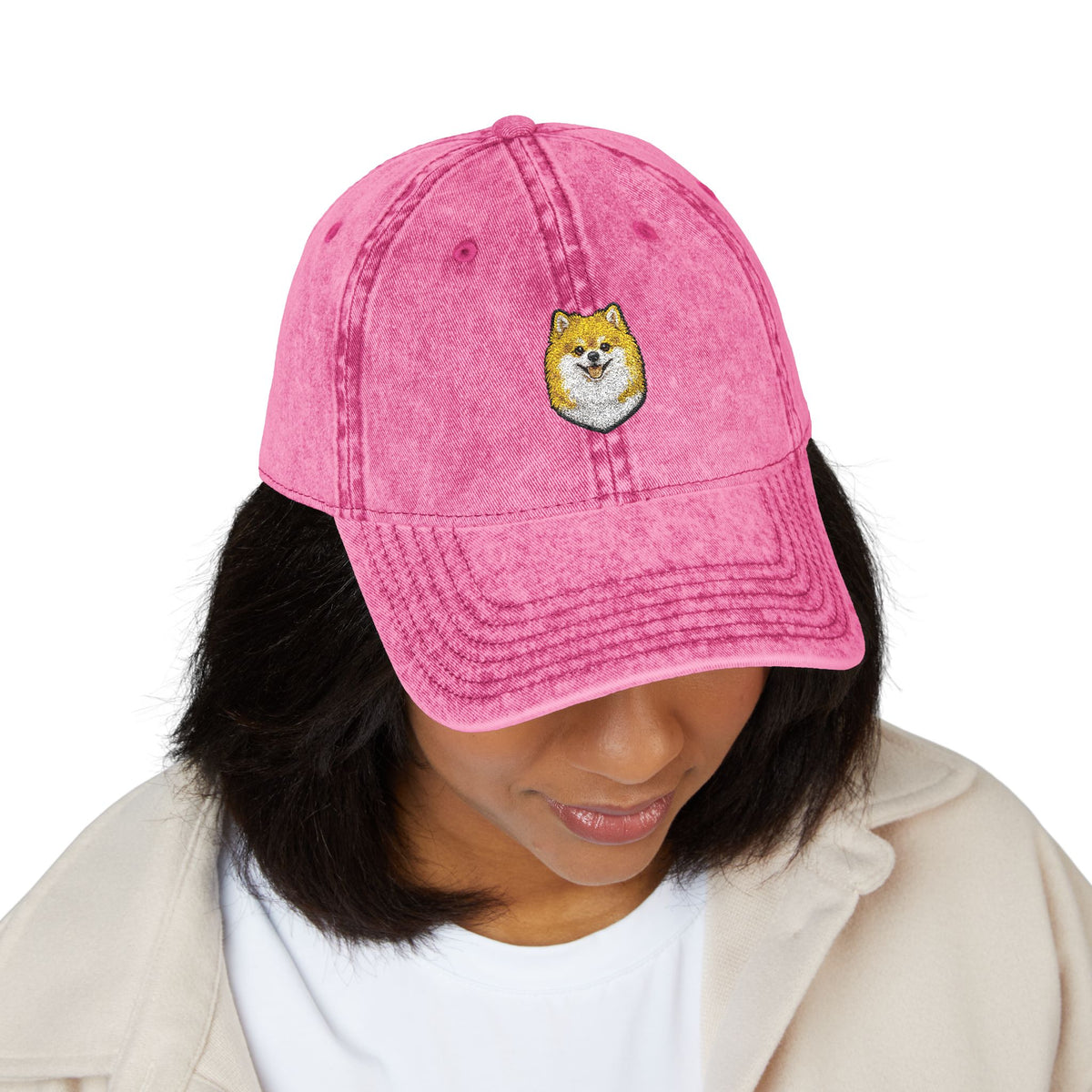 Pomeranian Embroidered Cap | Vintage Distressed Baseball Hat