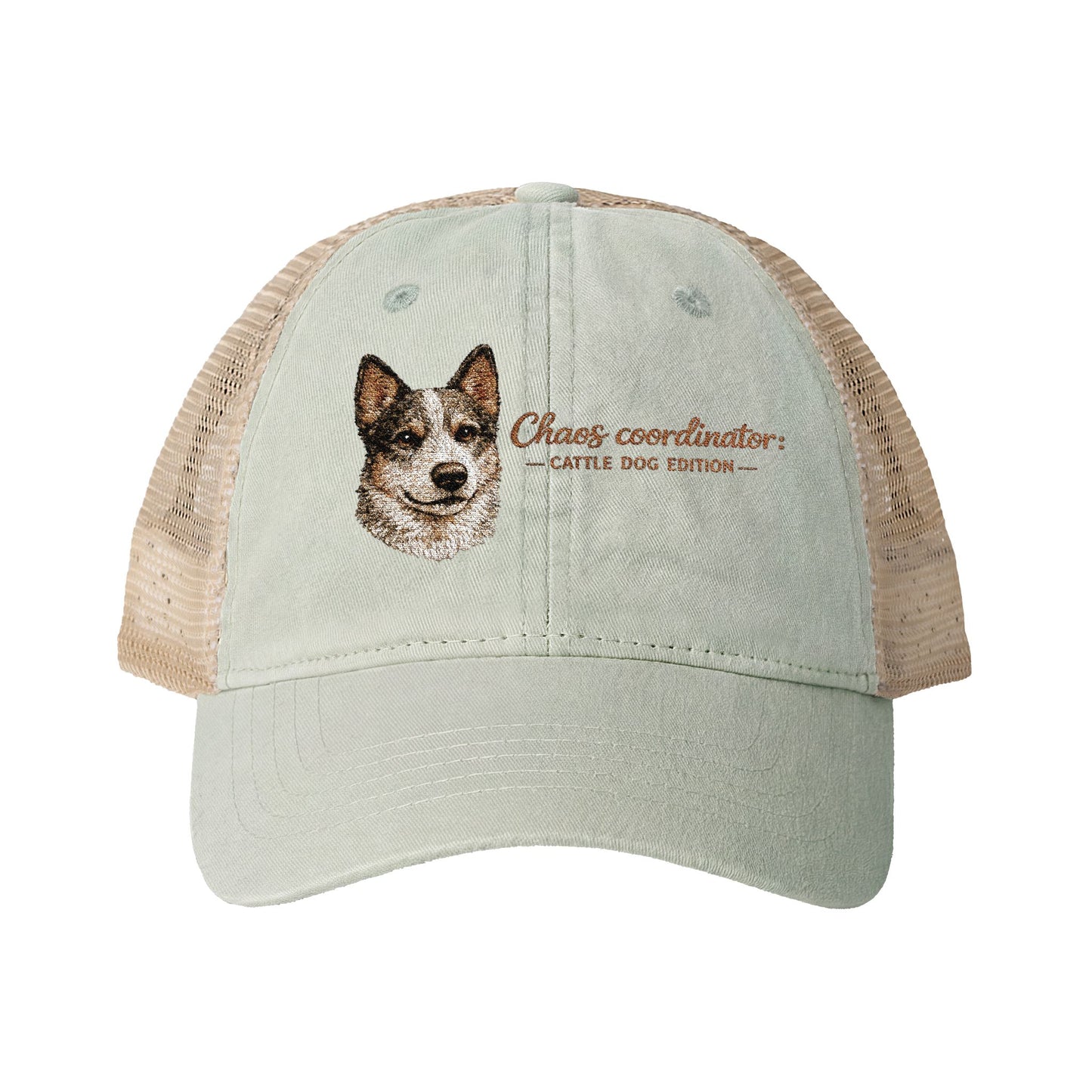 Women's funny Washed Mesh-Back Cap Chaos Coordinator embroidered Cattle Dog Edition hat