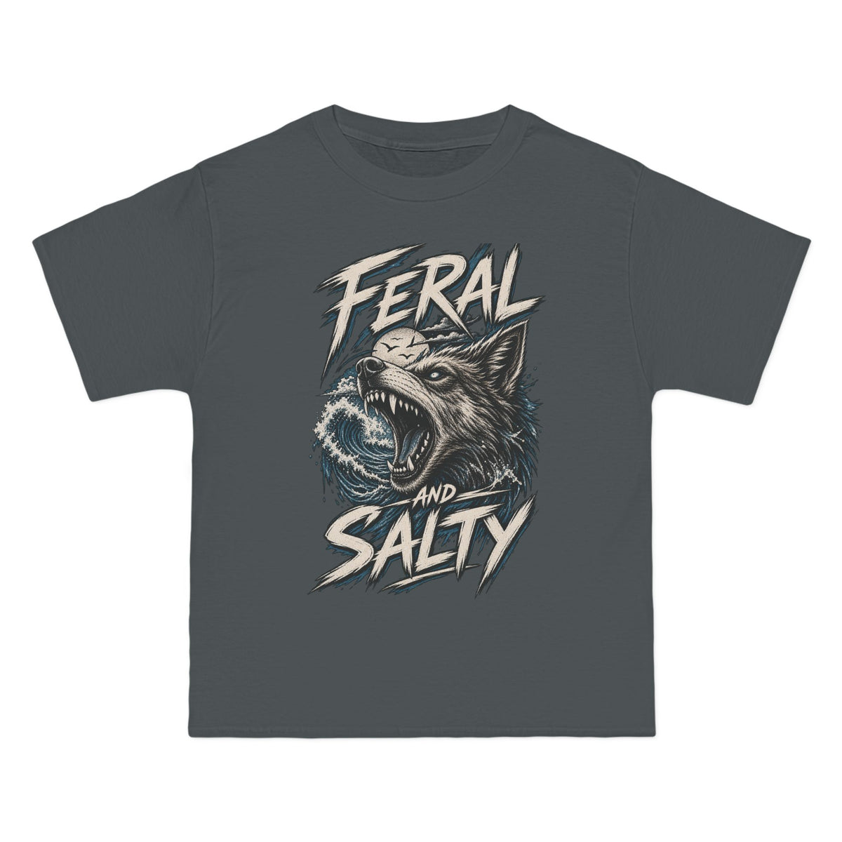 Feral and Salty Wolf Ocean T-Shirt — Graphic Animal Tee for Outdoor & Casual Wear