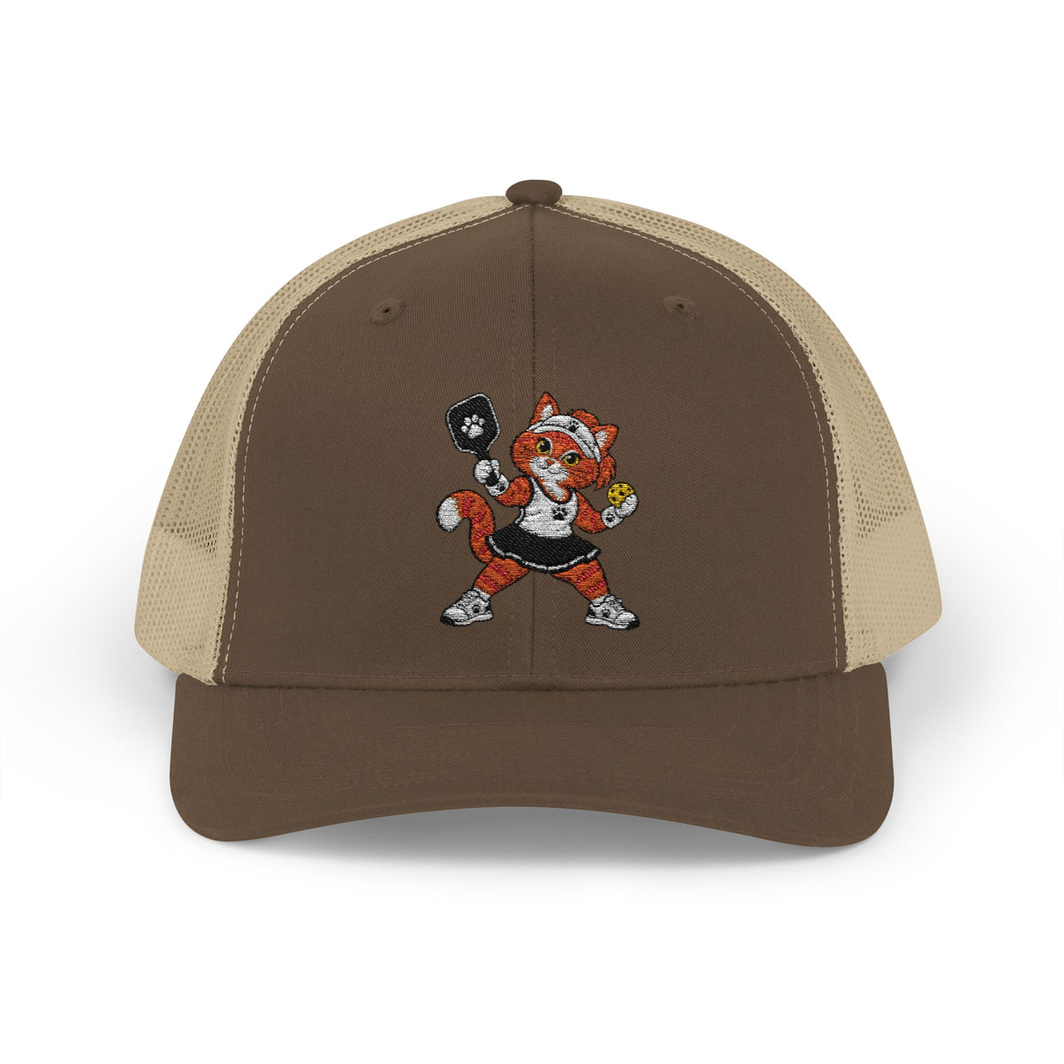 Pickleball Tabby Cat Embroidered Snapback Cap | Trucker Hat
