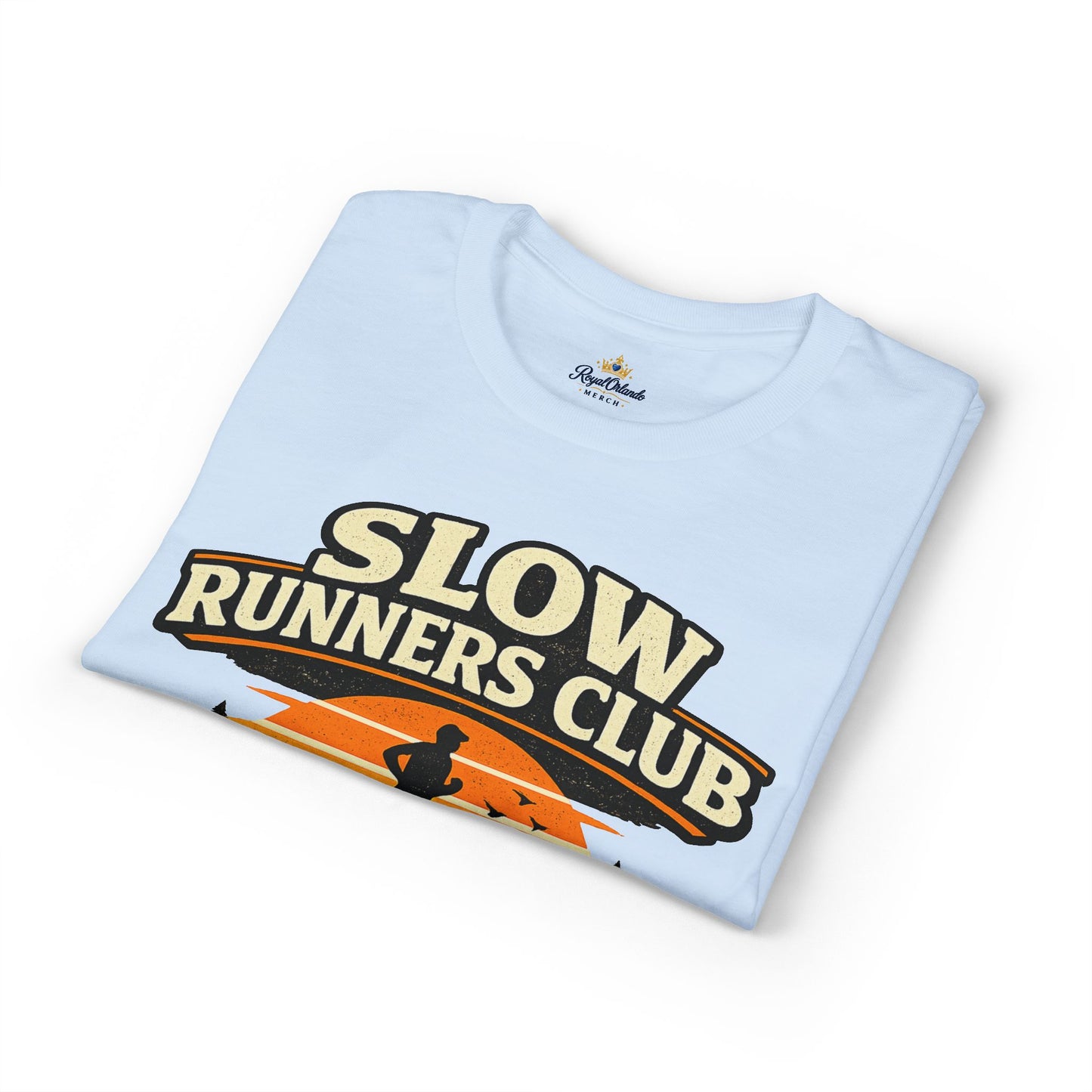 Slow Runners Club No Pace Shame T-Shirt | Retro Sunset Trail Running Shirt