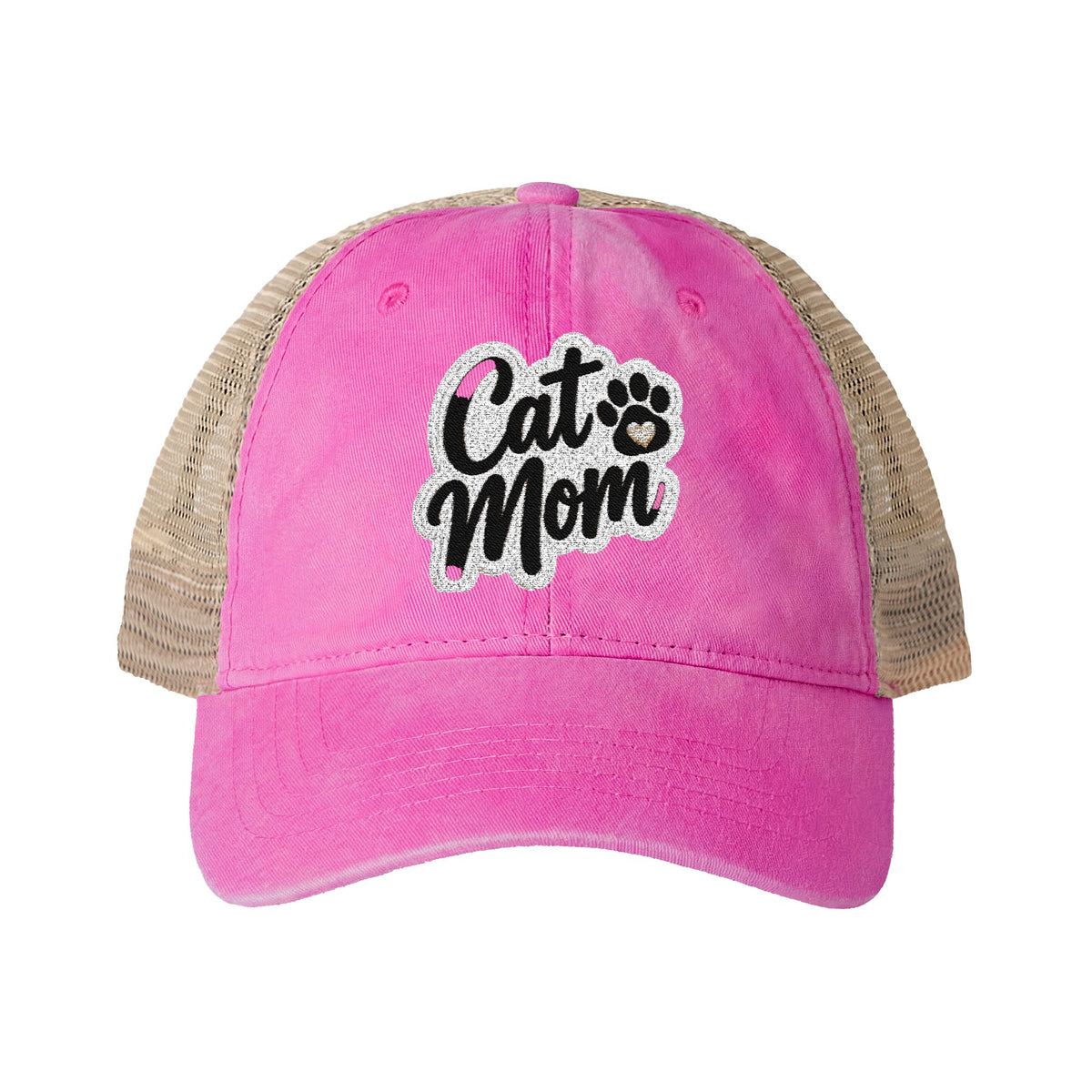 Cat Mom embroidered Women's Washed Mesh-Back Cap