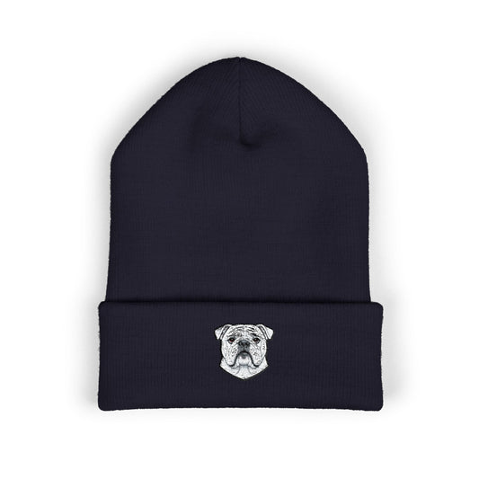 English Bulldog Embroidered Beanie | Cuffed Knit Hat