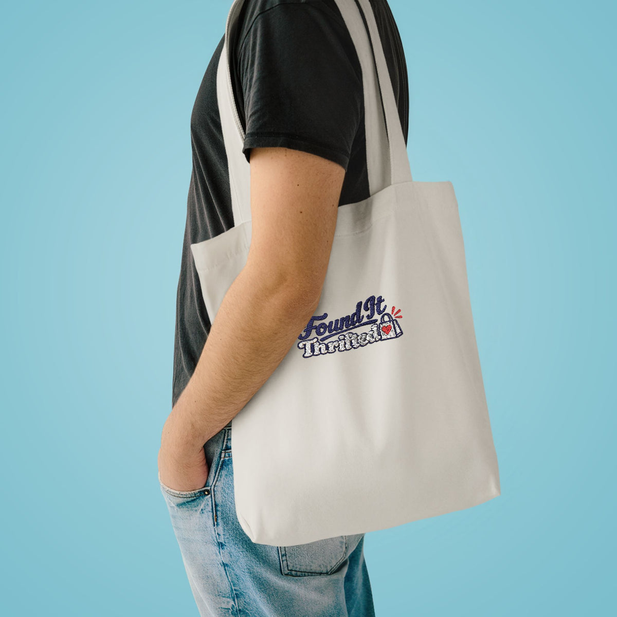Tote Bag — “Found It, Thrifted” Graphic Cotton Tote for Everyday Errands & Gifts