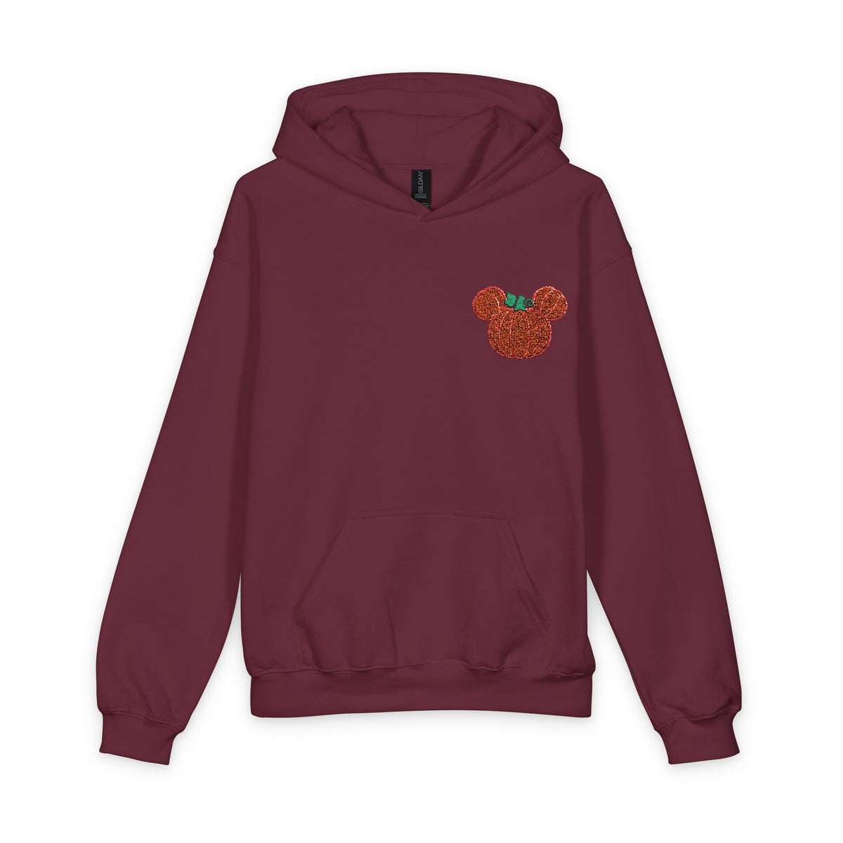 Fall Embroidered Pumpkin Softstyle Youth Midweight Hooded Sweatshirt