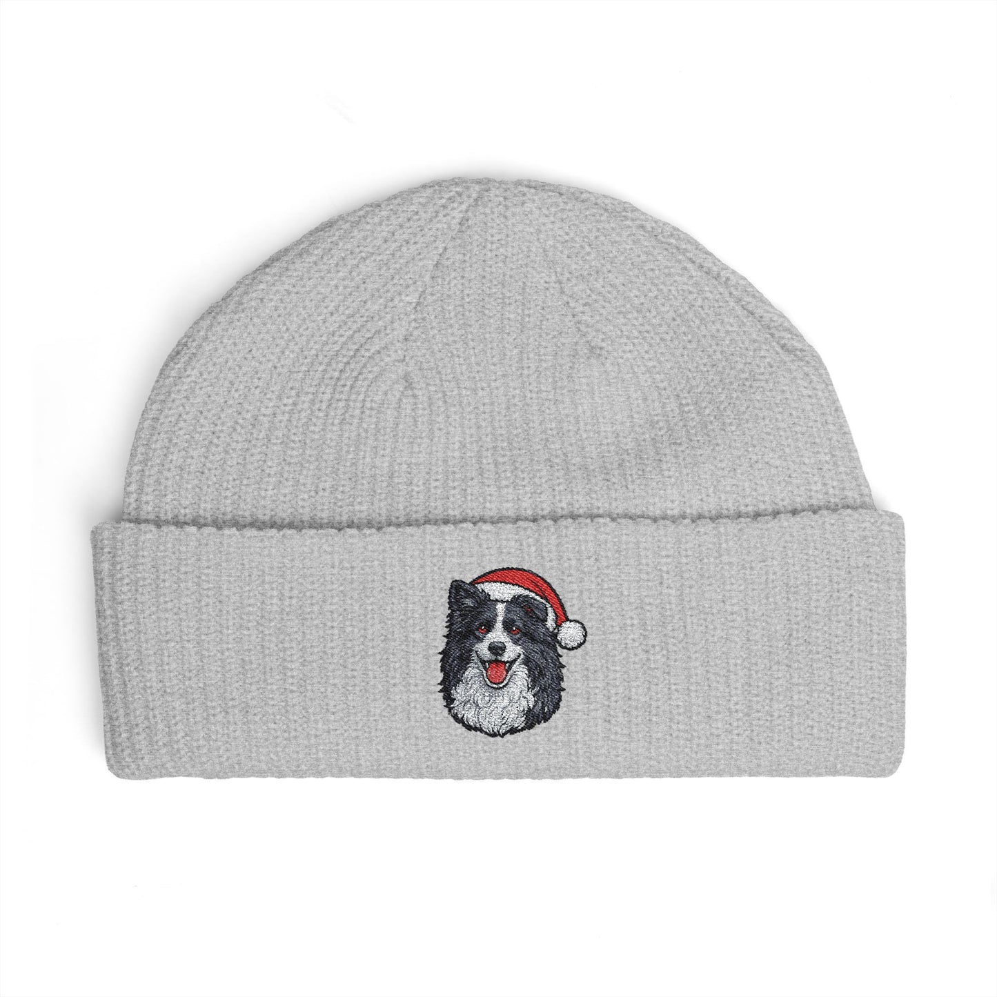 Cuffed Beanie — Embroidered Border Collie Dog in Santa Hat Winter cap