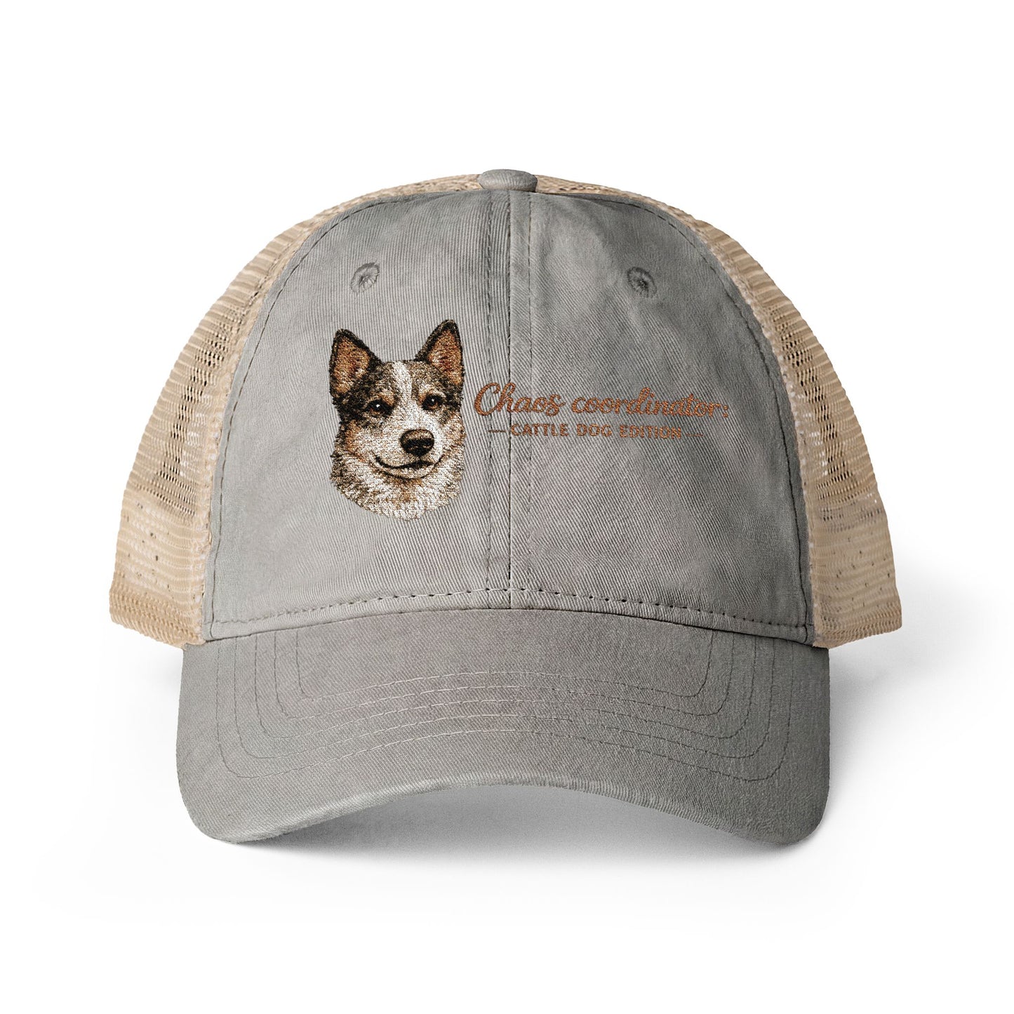 Women's funny Washed Mesh-Back Cap Chaos Coordinator embroidered Cattle Dog Edition hat