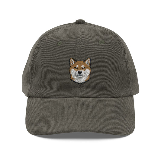 Embroidered Shiba Inu Corduroy Cap | Vintage Rust Baseball Hat