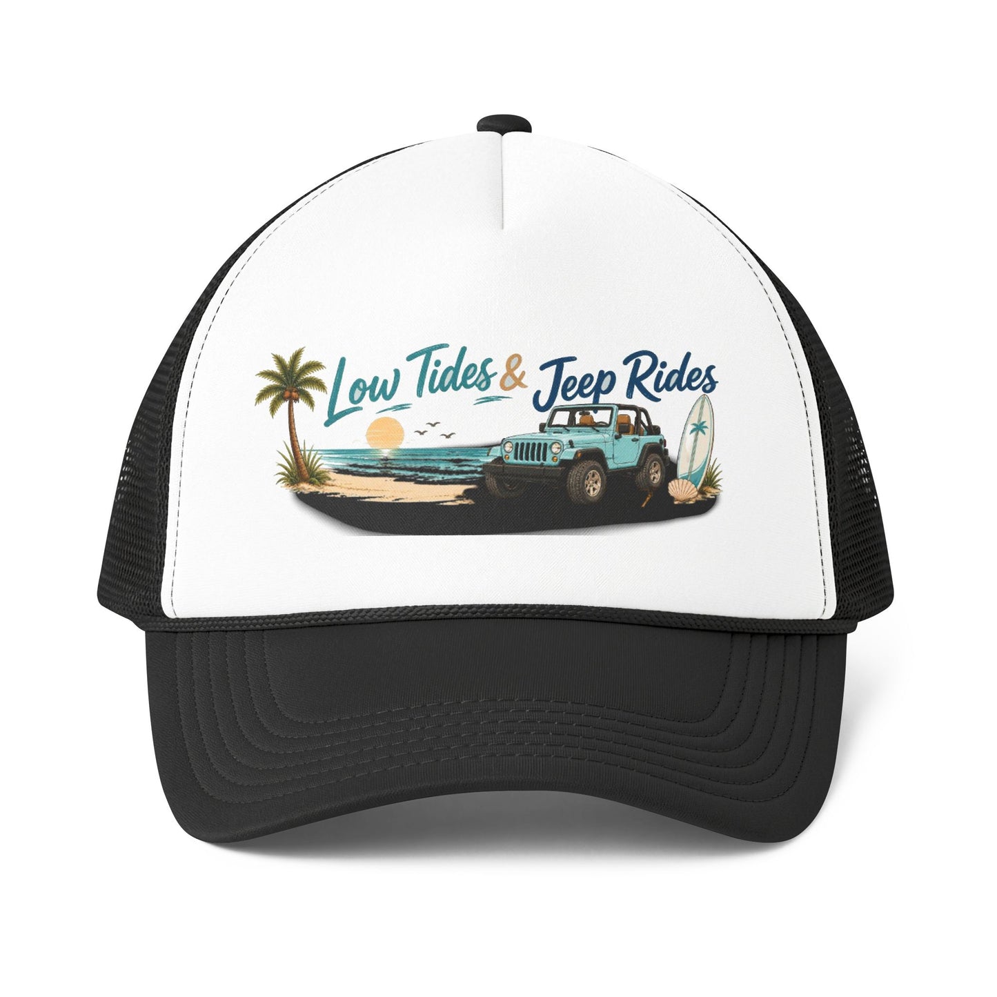 Low Tides & Beach Rides Trucker Cap | Beach 4x4 Surf Ocean Vintage Graphic