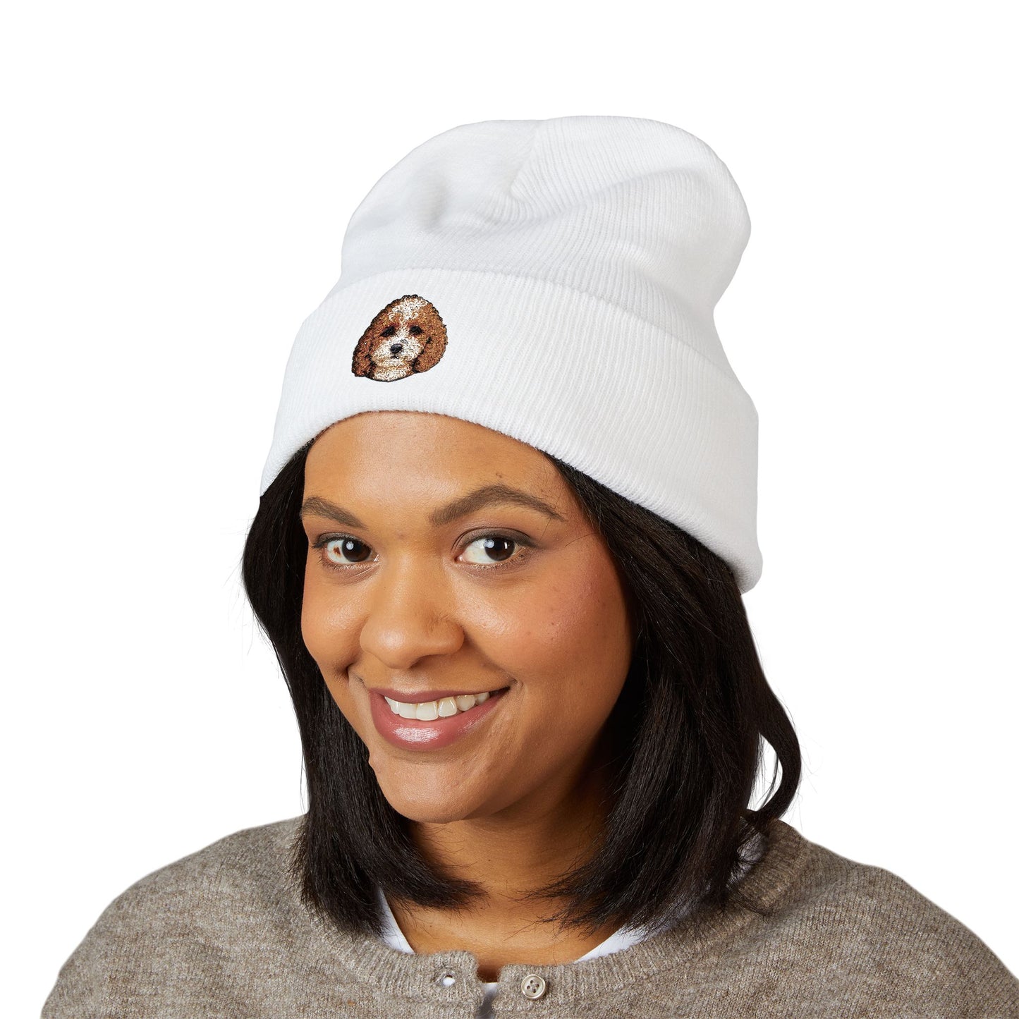 Cavapoo Dog Embroidered Beanie | Cuffed Knit Hat