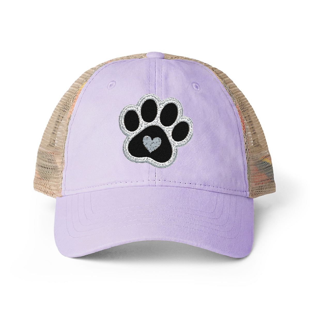 Paw print heart embroidered Women's Washed Mesh-Back Cap