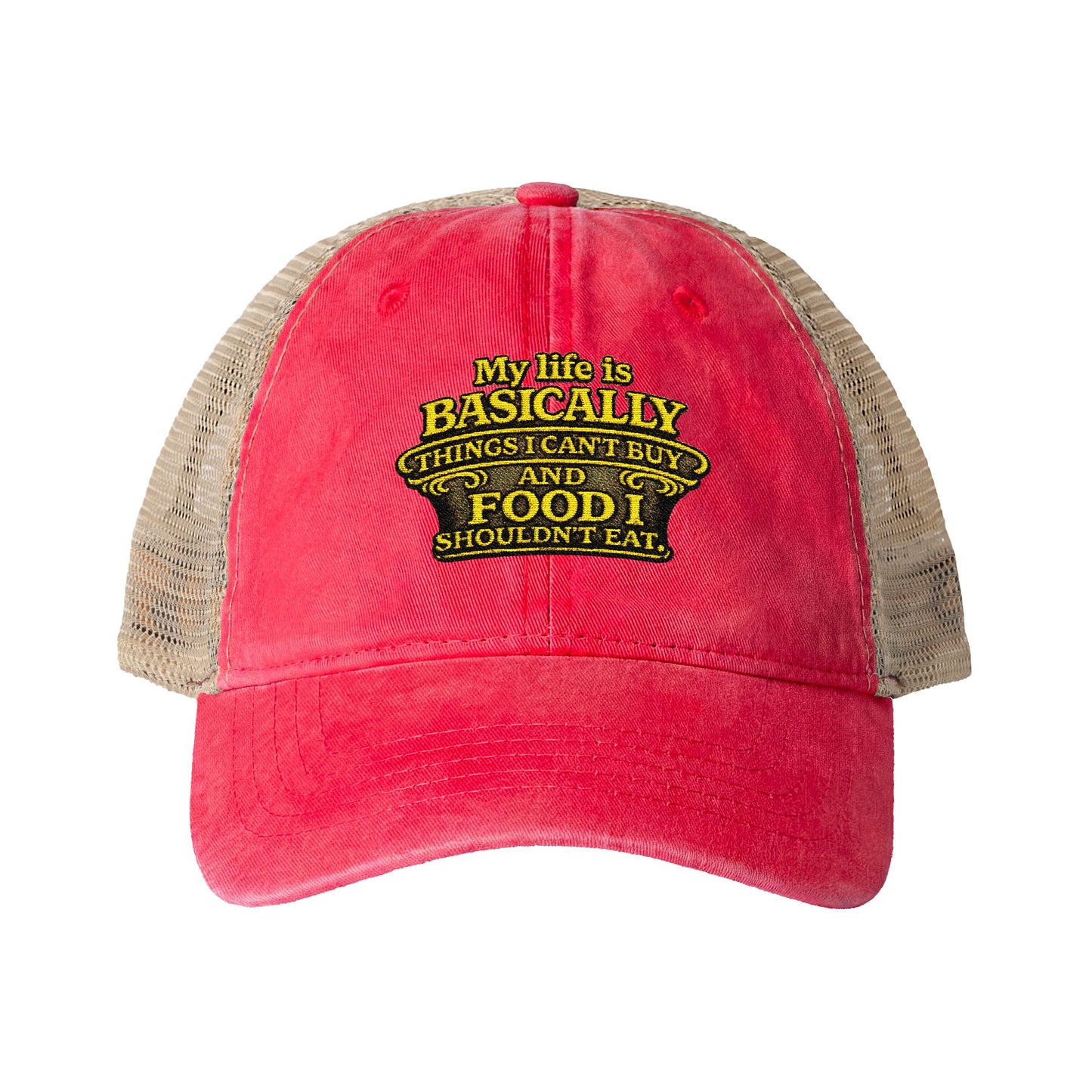 Women's humorous Washed Mesh-Back Pony Tail Cap My Life is Basically