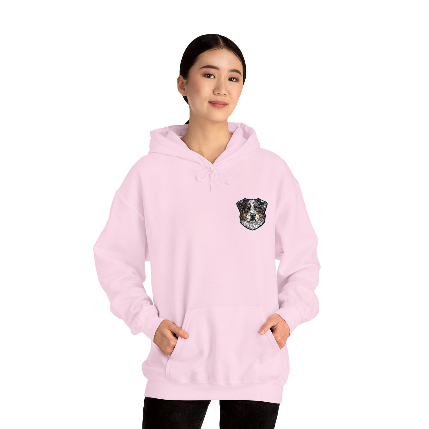 Australian Shepherd embroidered design on hooded sweatshirt