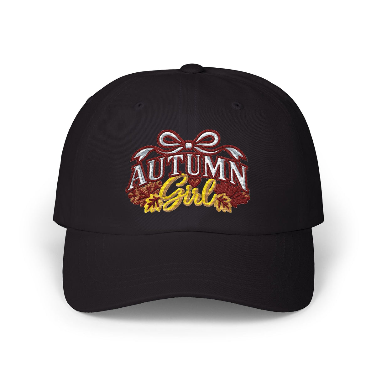 Autumn Girl embroidered design Classic Cap | fall leaves, ribbon