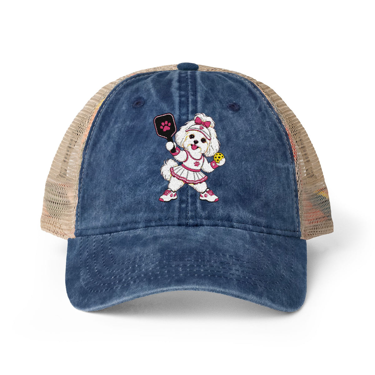 Pickleball Maltese Women's Washed Mesh-Back Cap