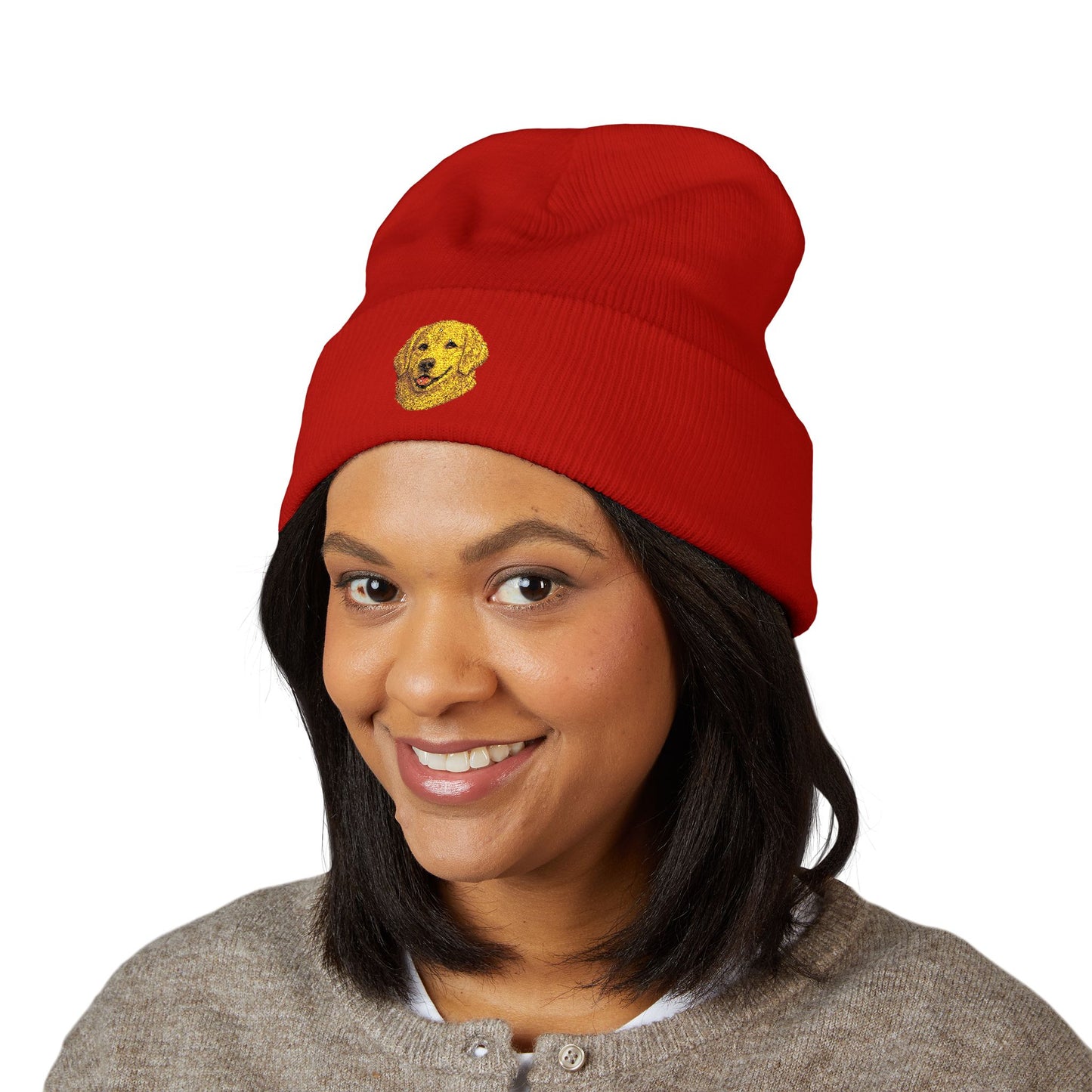 Golden Retriever Embroidered Beanie | Cuffed Knit Hat